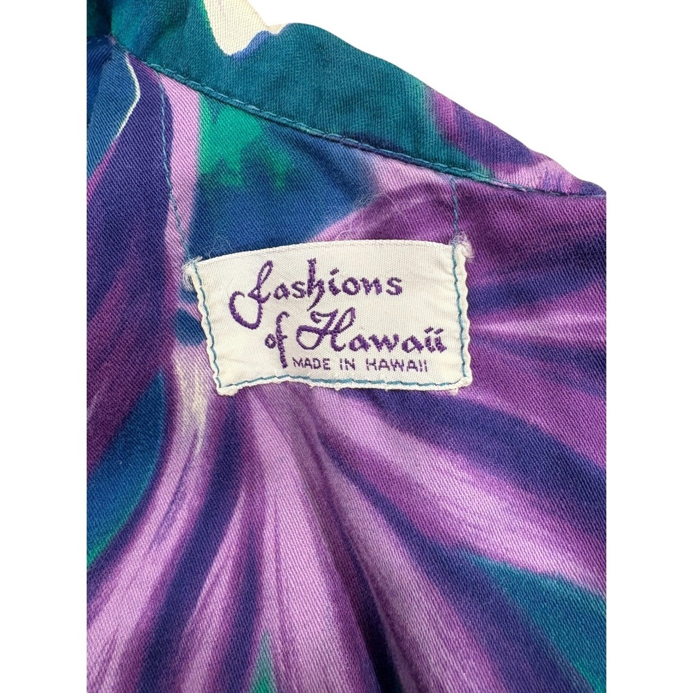 Vtg 60s 70s Fashions of Hawaii‎ Dress Women sz s/m Teal Purple Floral Bow resort - Picture 7 of 7